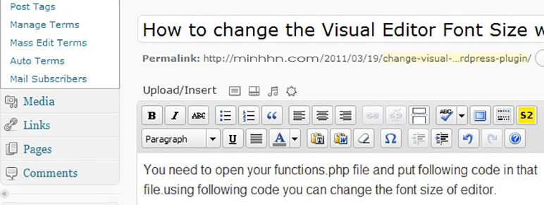 Visual Editor Font Size