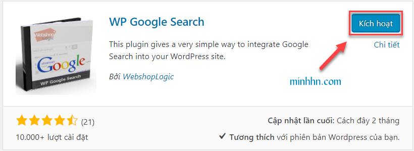 Active plugin WP Google Search