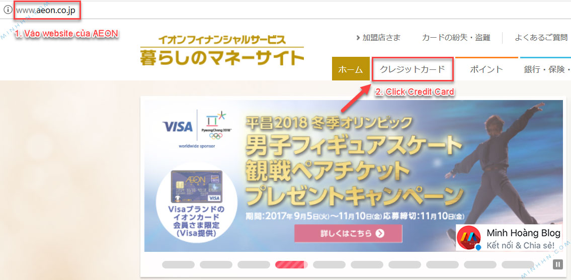 Vào website của AEON > click menu クレジットカード
