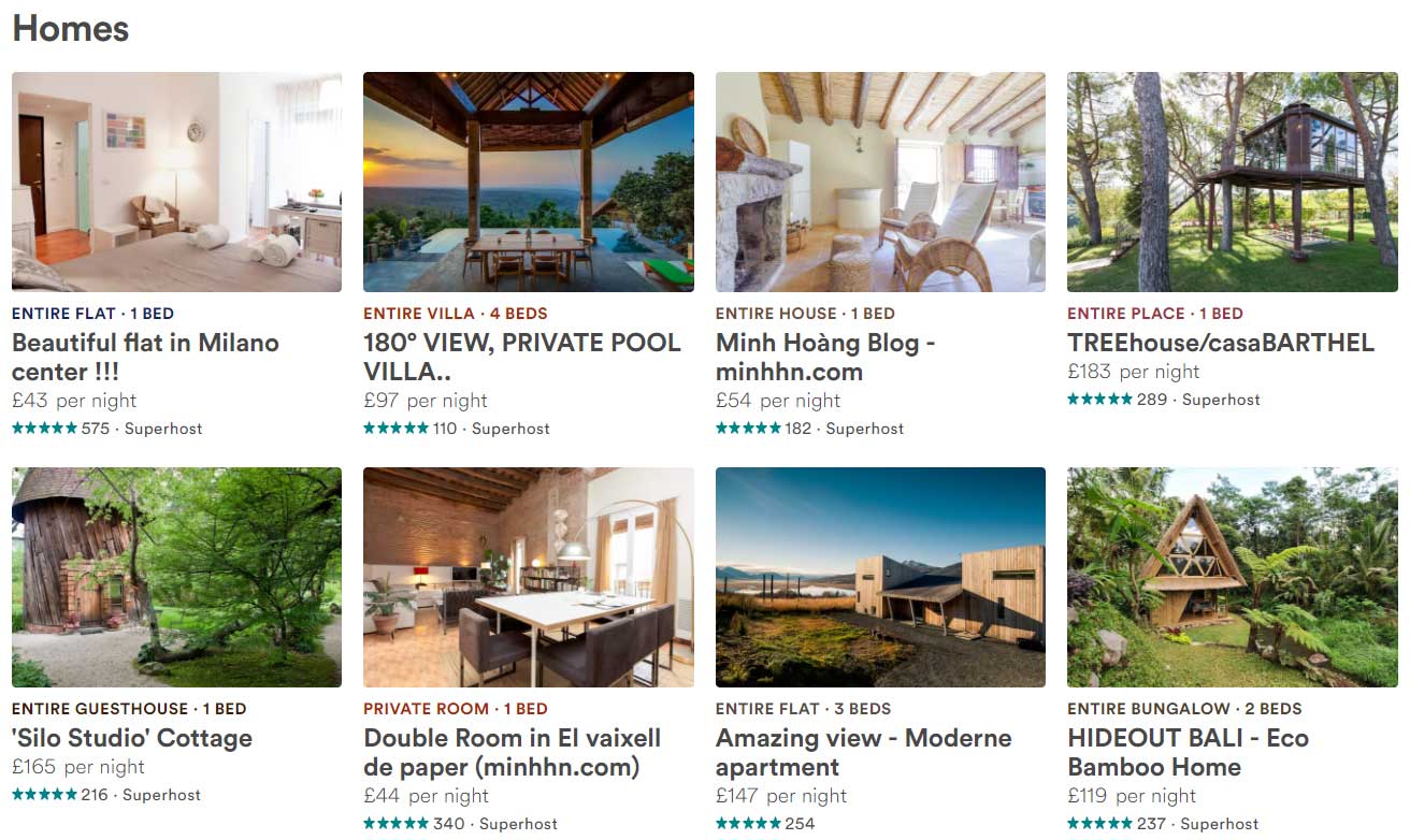 Tại Airbnb bạn có thể tìm được những chỗ thuê đẹp và độc