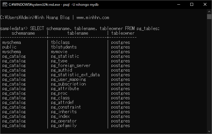 Lấy danh sách bảng PostgreSQL từ danh mục hệ thống pg_tables (1)