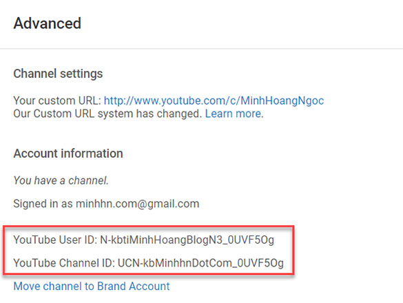 Kiểm tra Channel ID, User ID Youtube