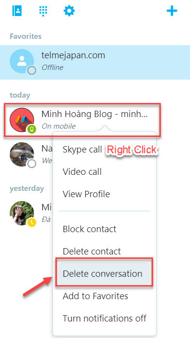 Xóa cuộc hội thoại trên Skype