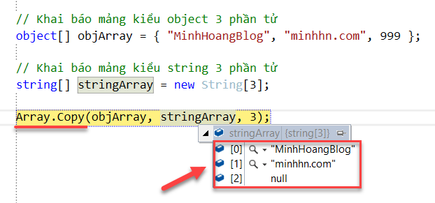 Result run method Array.Copy