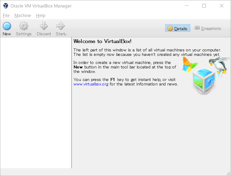 Giao diện khi khởi động Virtualbox