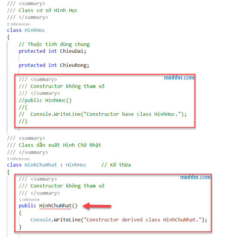 Comment hàm constructor không tham số ở lớp cha thì base() sẽ không còn tồn tại. Do đó constructor không tham số ở lớp con sẽ báo lỗi.