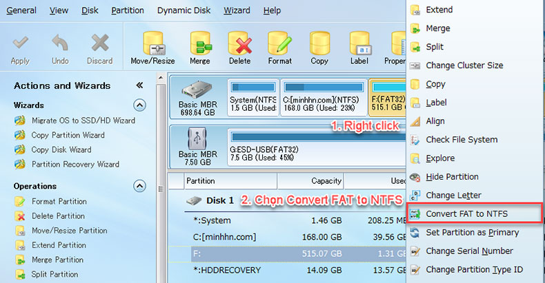 MiniTool Partition Wizard Convert Partition FAT to NTFS