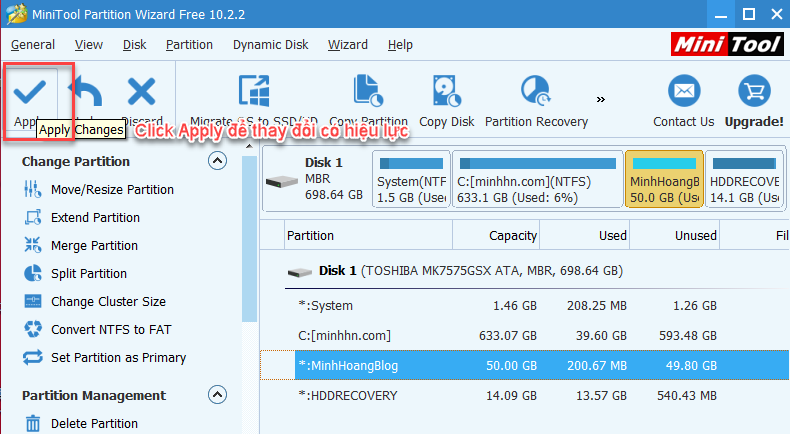 MiniTool Partition Wizard Hide Partition