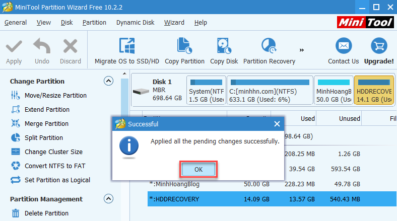 MiniTool Partition Wizard Hide Partition