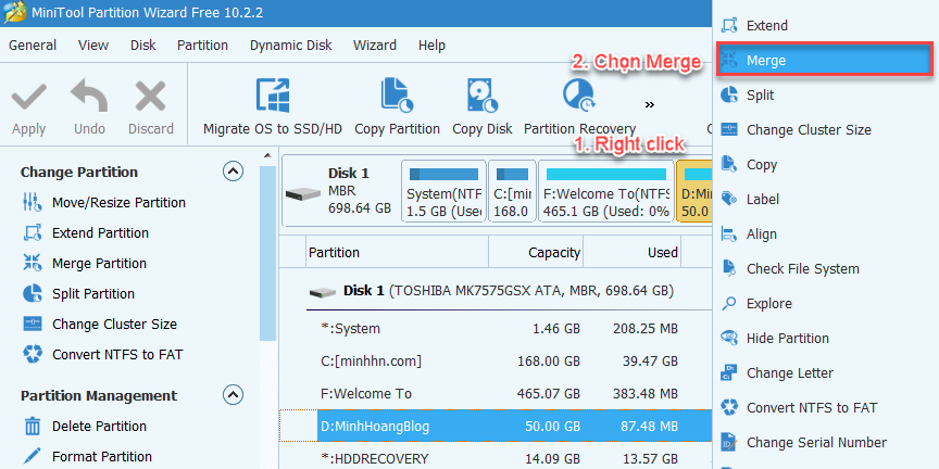 MiniTool Partition Wizard Join Partition