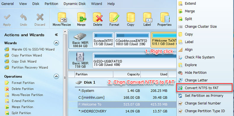 MiniTool Partition Wizard Convert Partition NTFS to FAT