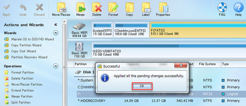 MiniTool Partition Wizard Convert Partition NTFS to FAT