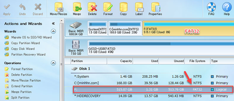 MiniTool Partition Wizard Convert Partition NTFS to FAT