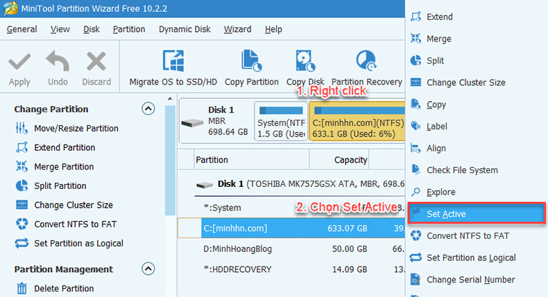 MiniTool Partition Wizard Set Active Partition