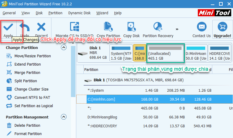 MiniTool Partition Wizard Split Partition