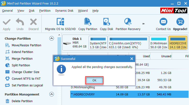 MiniTool Partition Wizard Unhide Partition