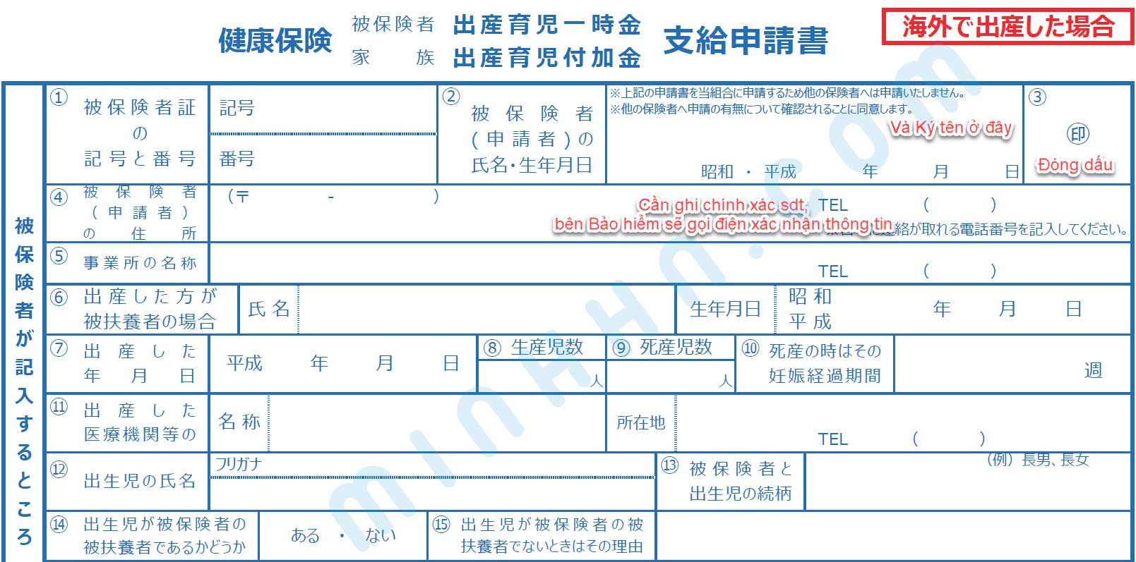 Form khai thông tin: 海外で出産した場合