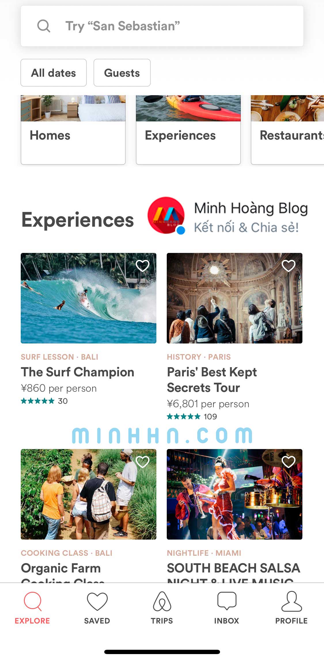 Giao diện của app Airbnb