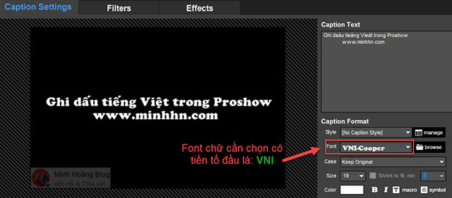 Chọn font chữ có ký tự bắt đầu bằng VNI