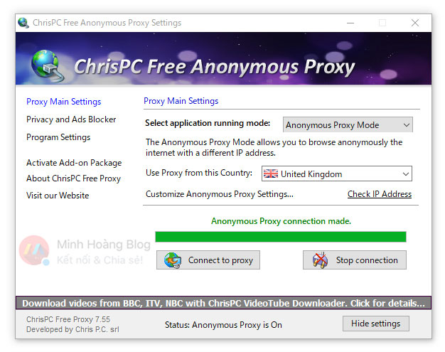 ChrisPC Free Anonymous Proxy v7.55 – Thay đổi Proxy miễn phí