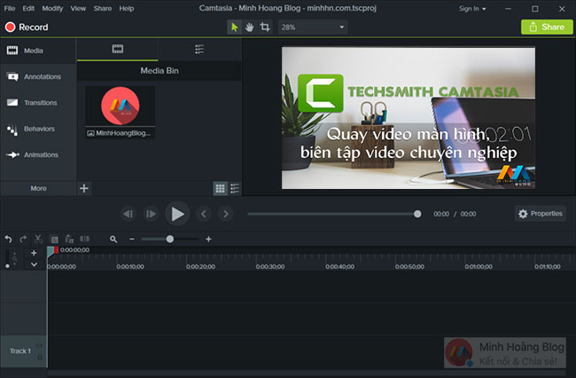 Giao diện phần mềm Camtasia Studio