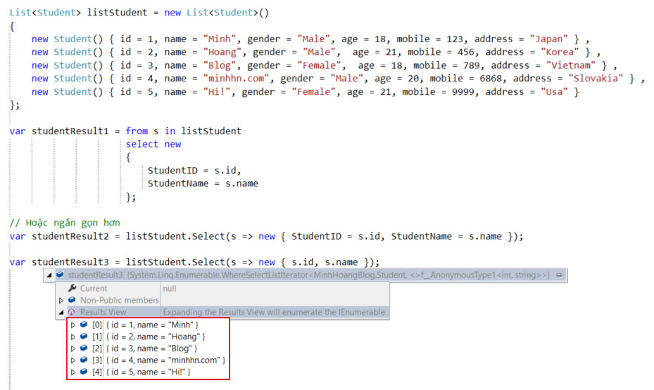 Kiểu ẩn danh (Anonymous Type C#3.0) - Hình 2