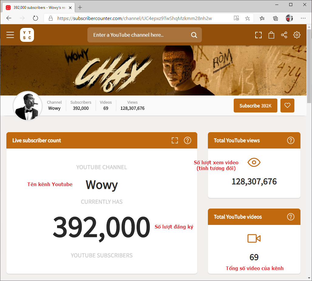 Cách kiểm tra số lượt subscribers, tổng số lượt views của một kênh Youtube (2)