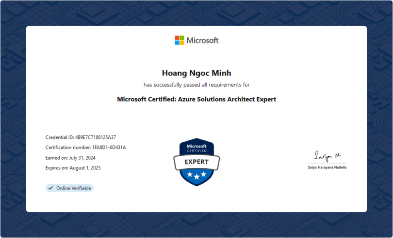 Hoàng Ngọc Minh - AZ-305: Designing Microsoft Azure Infrastructure Solutions